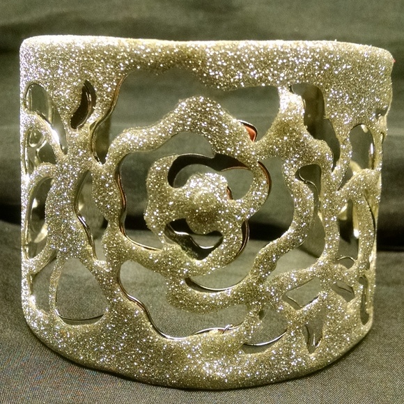 Bling Sparkle Glitter Filigree Wide Cuff Bracelet